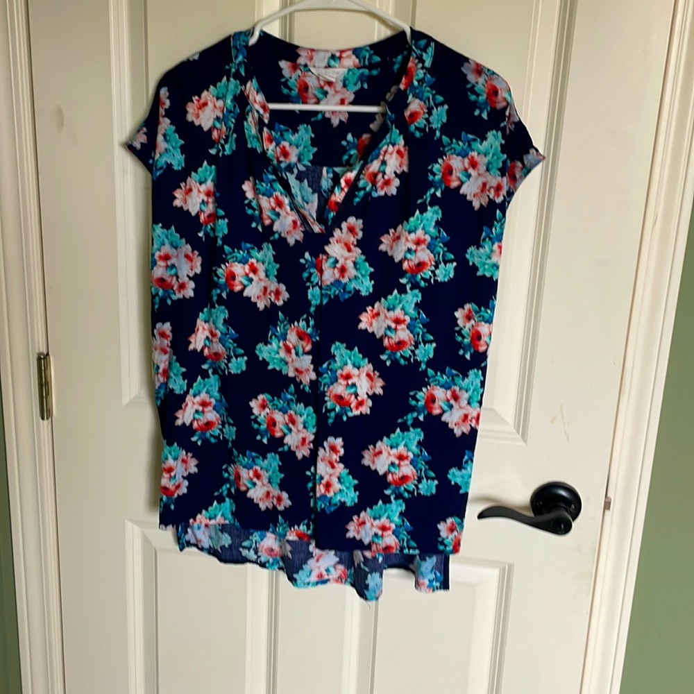 CASLON   Floral, Navy Cap Sleeve Blouse, Medium